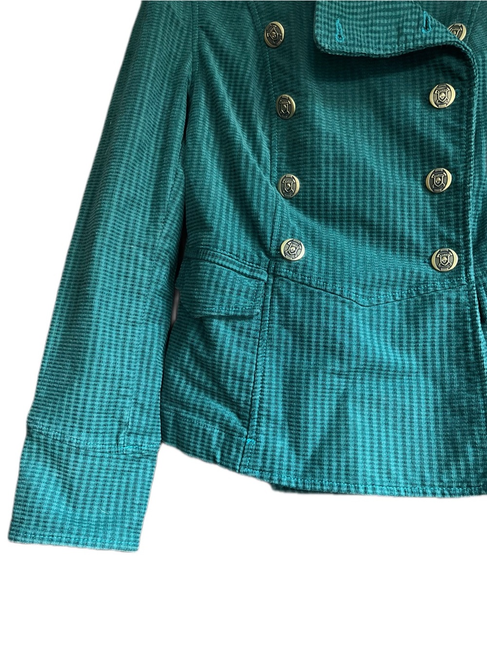 Cabi Legion Teal Green Corduroy Lennon Military Jacket Blazer Gold Crest Size M - Picture 4 of 10